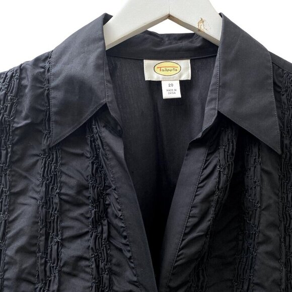 TALBOTS Ruched Shirt Plus Size 20 Womens Black Cotton Top Evening Button Up - Picture 4 of 8